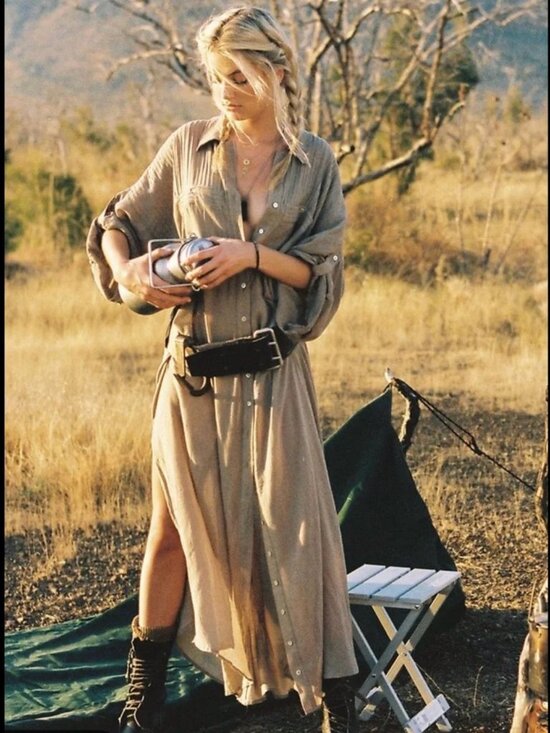 Spell Dresses & Skirts - Spell & The Gypsy Linda Shirt Dress Khaki Small Boho Button Front Maxi